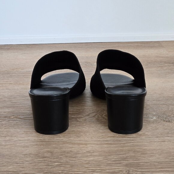 Quince Italian Leather & Eco Knit Heeled Mule Black Size 8 New Without Box - Picture 12 of 14